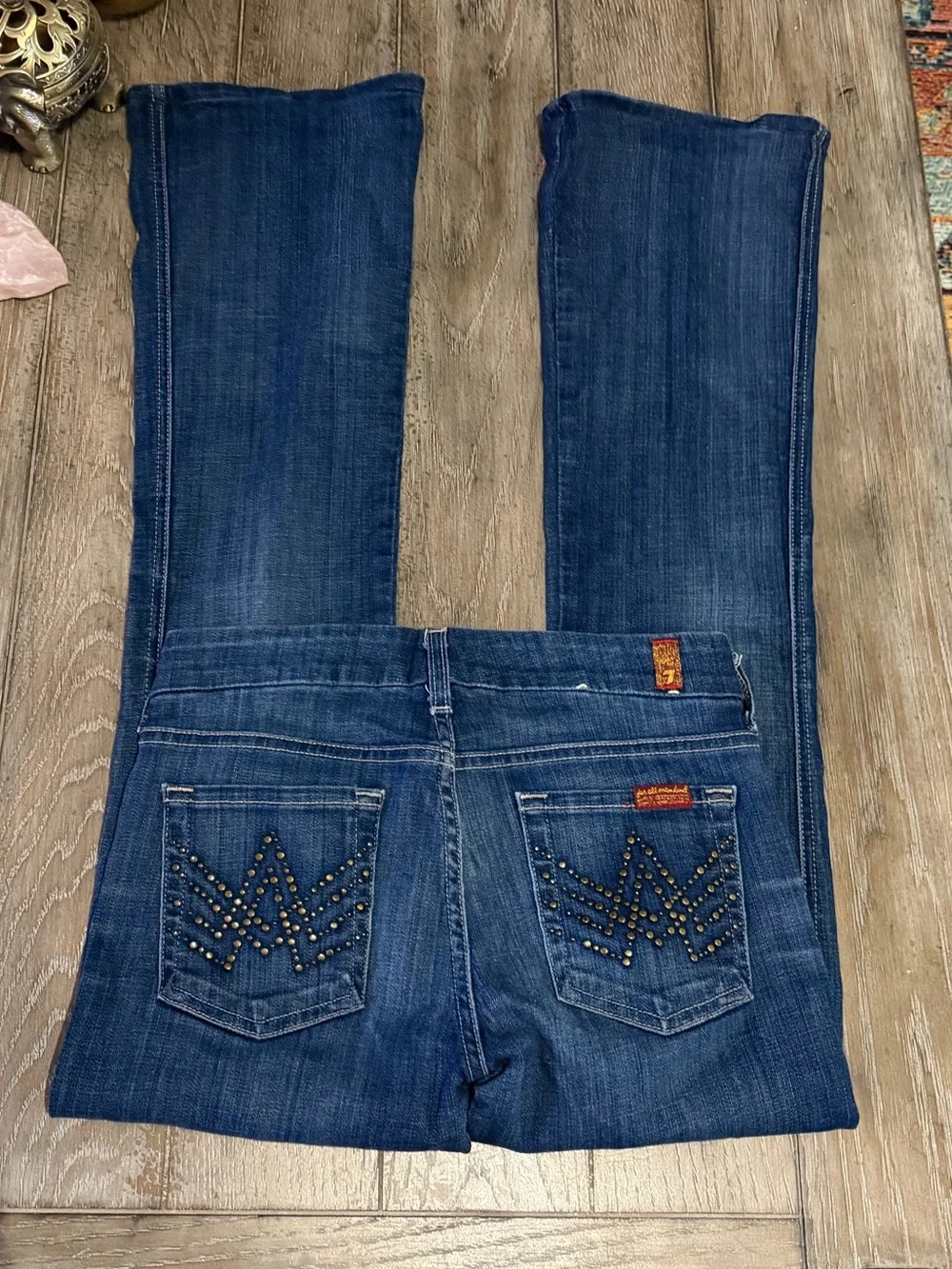 7 For All Mankind Women's Dark Blue “A” Pocket Bootcut Jeans - Picture 4 of 14